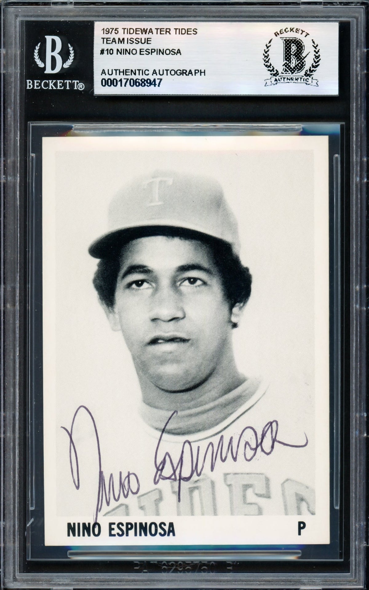 Nino Espinosa Autographed 1975 Stewart Sandwiches Rookie Card #10 Tidewater Tides Beckett BAS #17068947