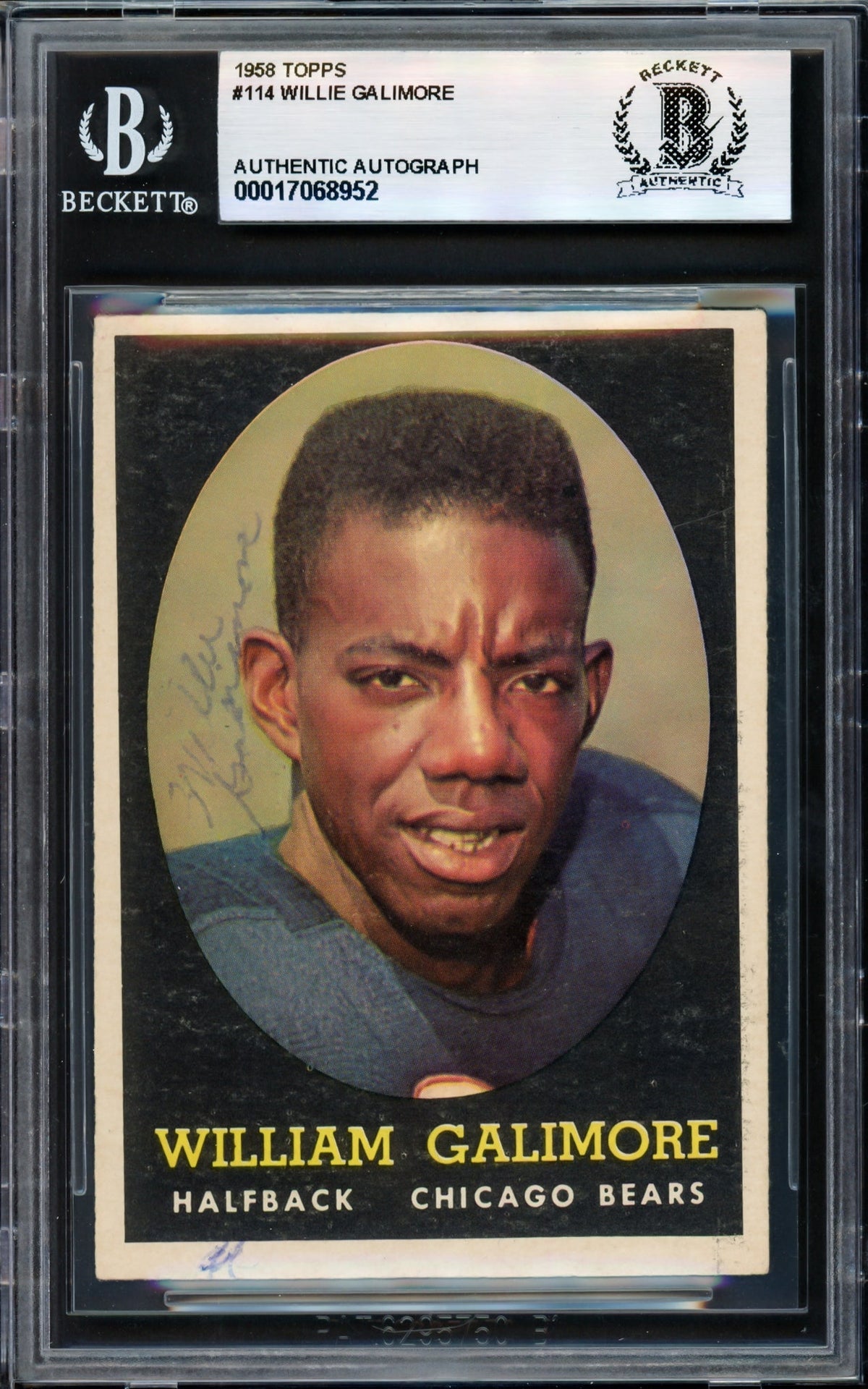 Willie Galimore Autographed 1958 Topps Rookie Card #114 Chicago Bears Beckett BAS #17068952
