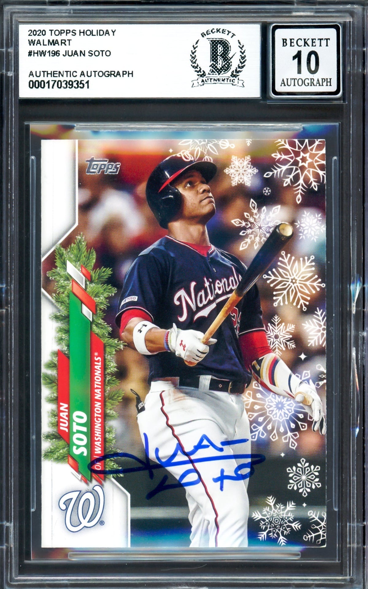 Juan Soto Autographed 2020 Topps Walmart Holiday Card #HW196 New York Yankees Auto Grade Gem Mint 10 Beckett BAS #17039351