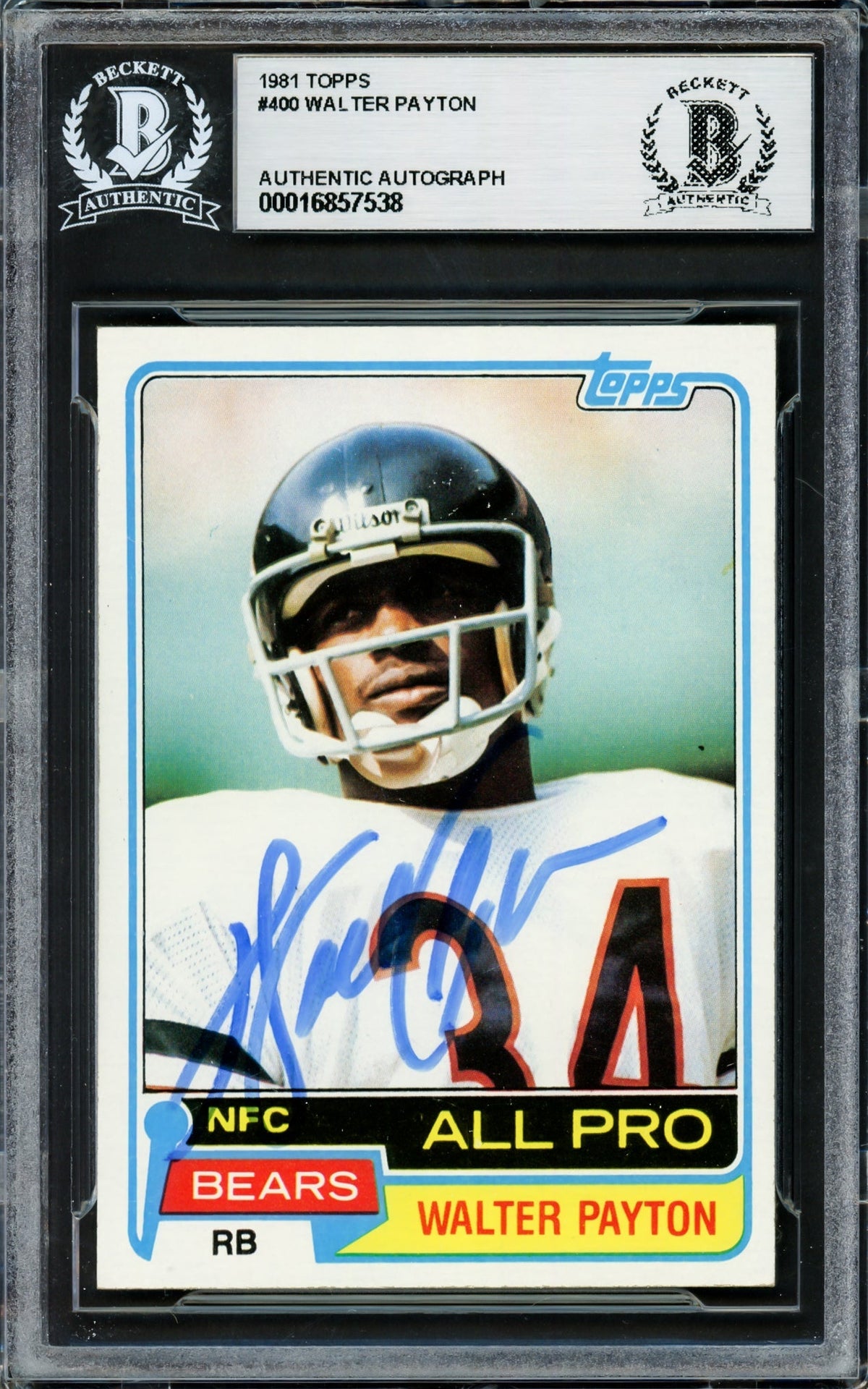 Walter Payton Autographed 1981 Topps Card #400 Chicago Bears Beckett BAS #16857538