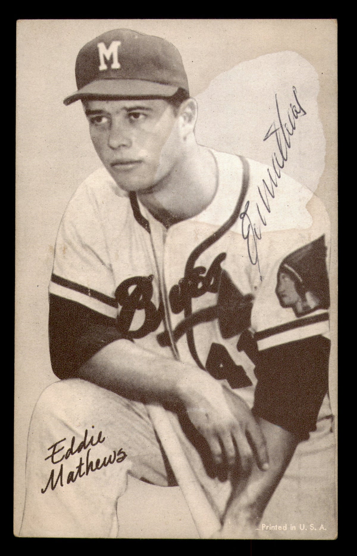 Eddie Mathews Autographed 1947-66 Exhibit Card Milwaukee Braves