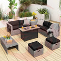 9 Pieces Patio Furniture Set with 42 Inches 60000 BTU Fire Pit-Black (Navy)