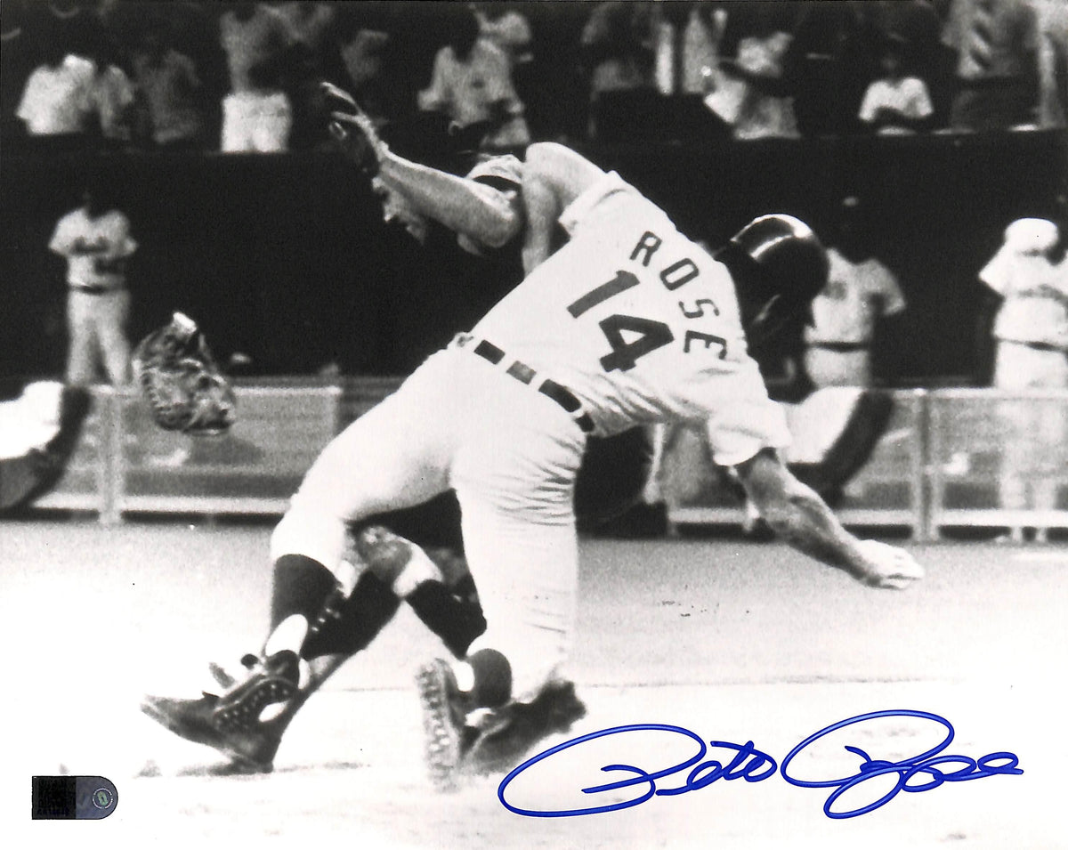 Pete Rose Signed 8x10 Photo All-Star Game Collision (AIV)