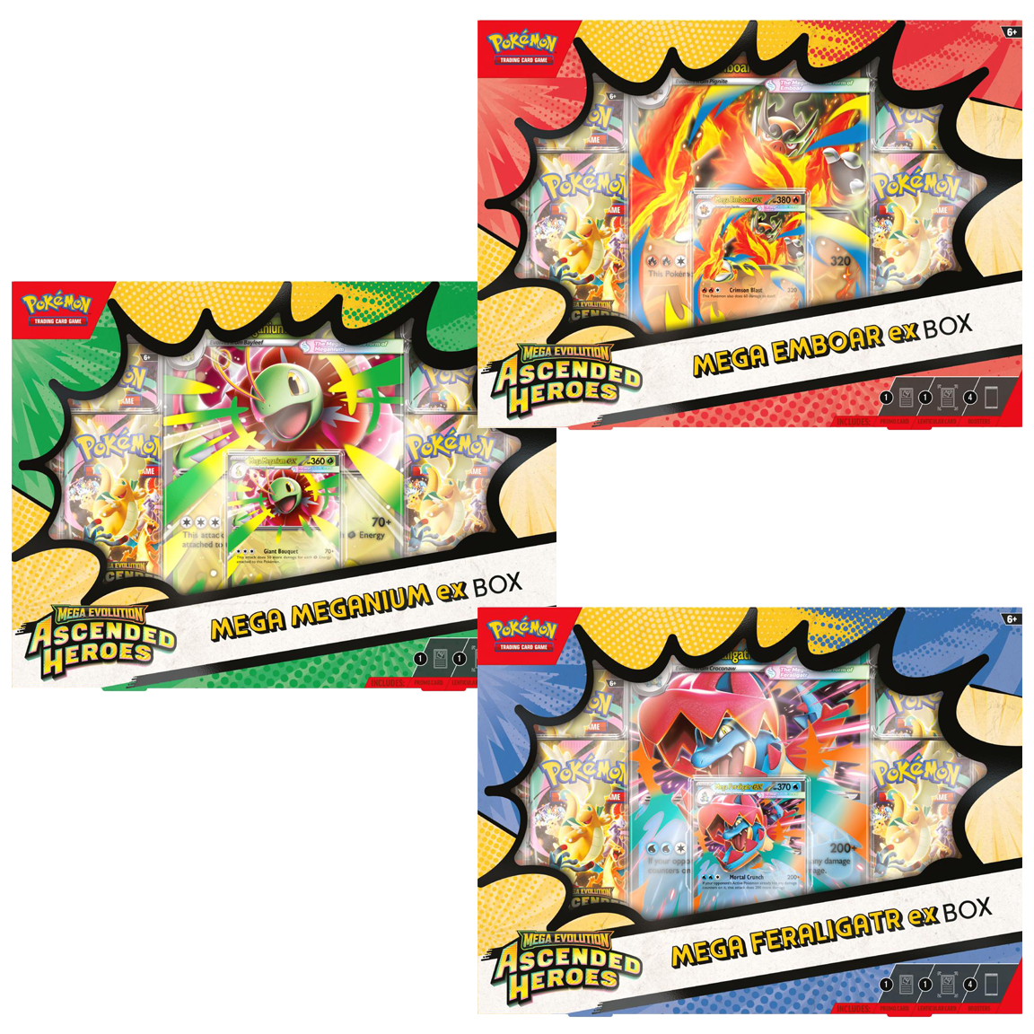 Ascended Heroes Mega ex Box (Mega Meganium, Emboar, or Feraligatr) (Factory Sealed Case of 6 Boxes (2 of Each))