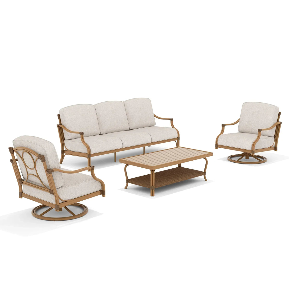 Arcadia Patio Sofa and 2 Swivel Chairs with Coffee Table