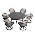 Asheville 7 Pieces Patio Round Dining Set With Swivel Rocking Chair