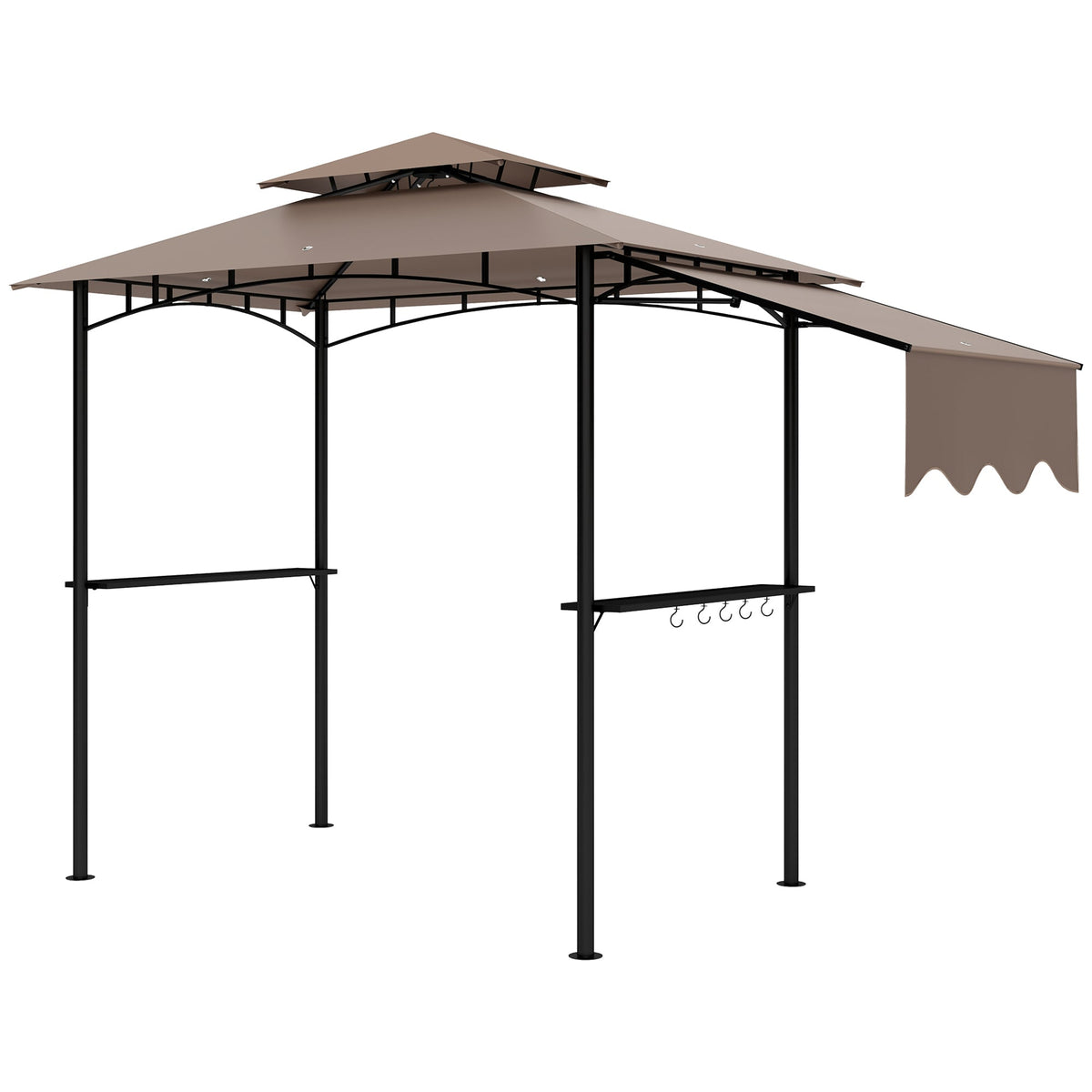 8' x 5' Double-Tiered BBQ Gazebo with Side Shelves, Khaki