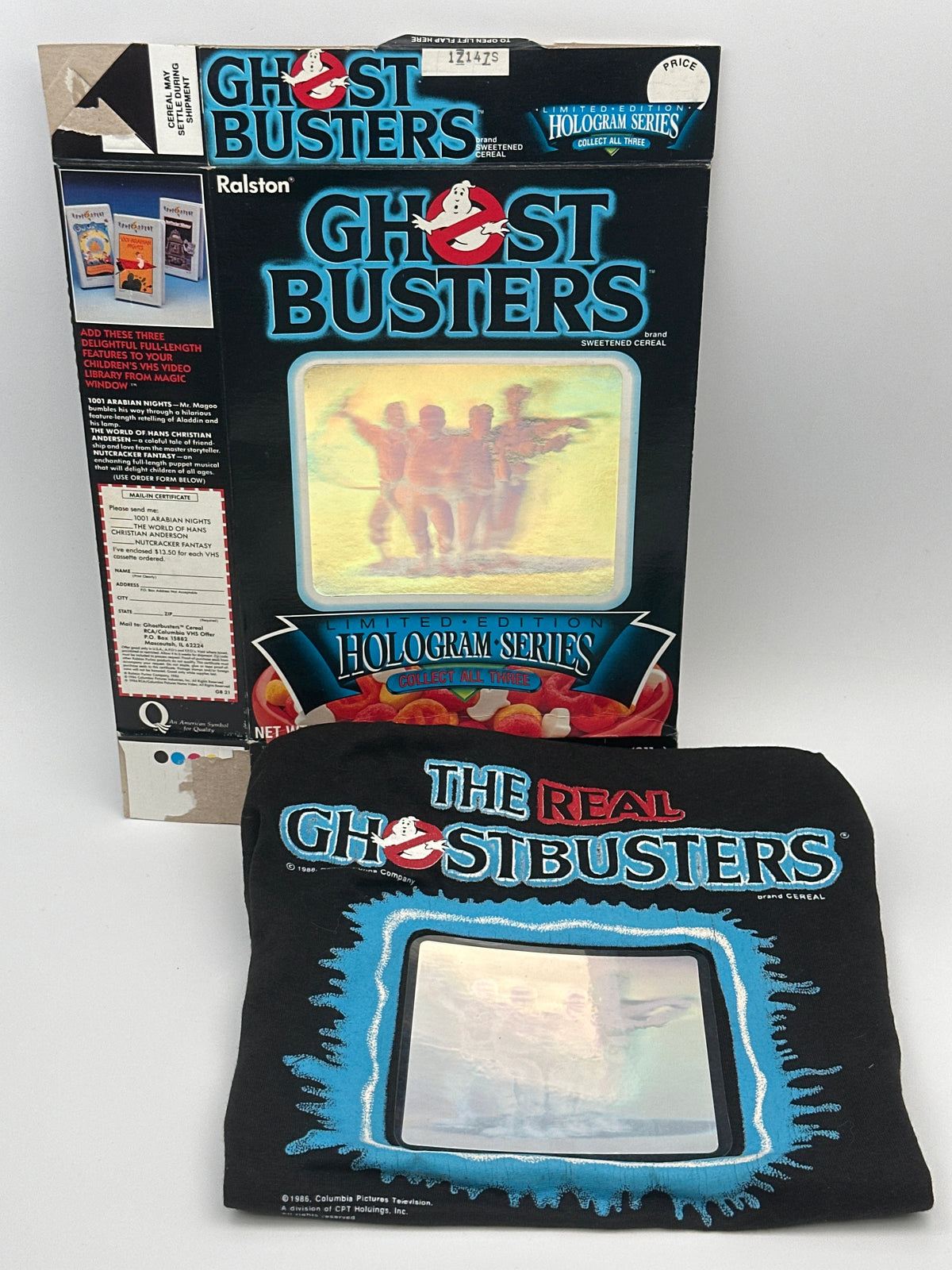 Vintage 1980s Ralston Ghostbusters Hologram Bundle – Original Mail-Away T-Shirt + Hologram Cereal Box RARE