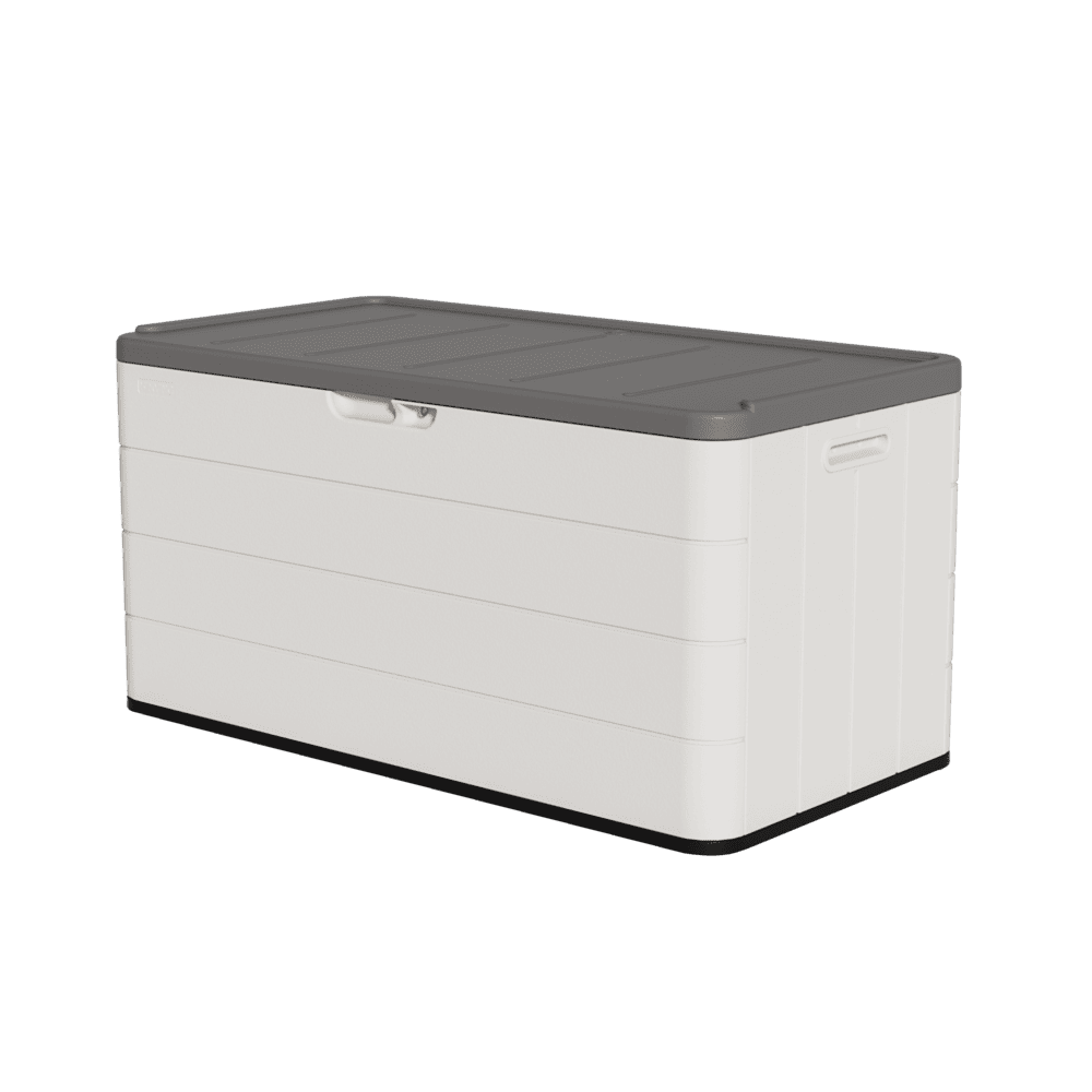 120 Gal. 45.67''x23.62''x22.99'' White Resin Lockable Waterproof Deck Box for Cushions, Garden Tools