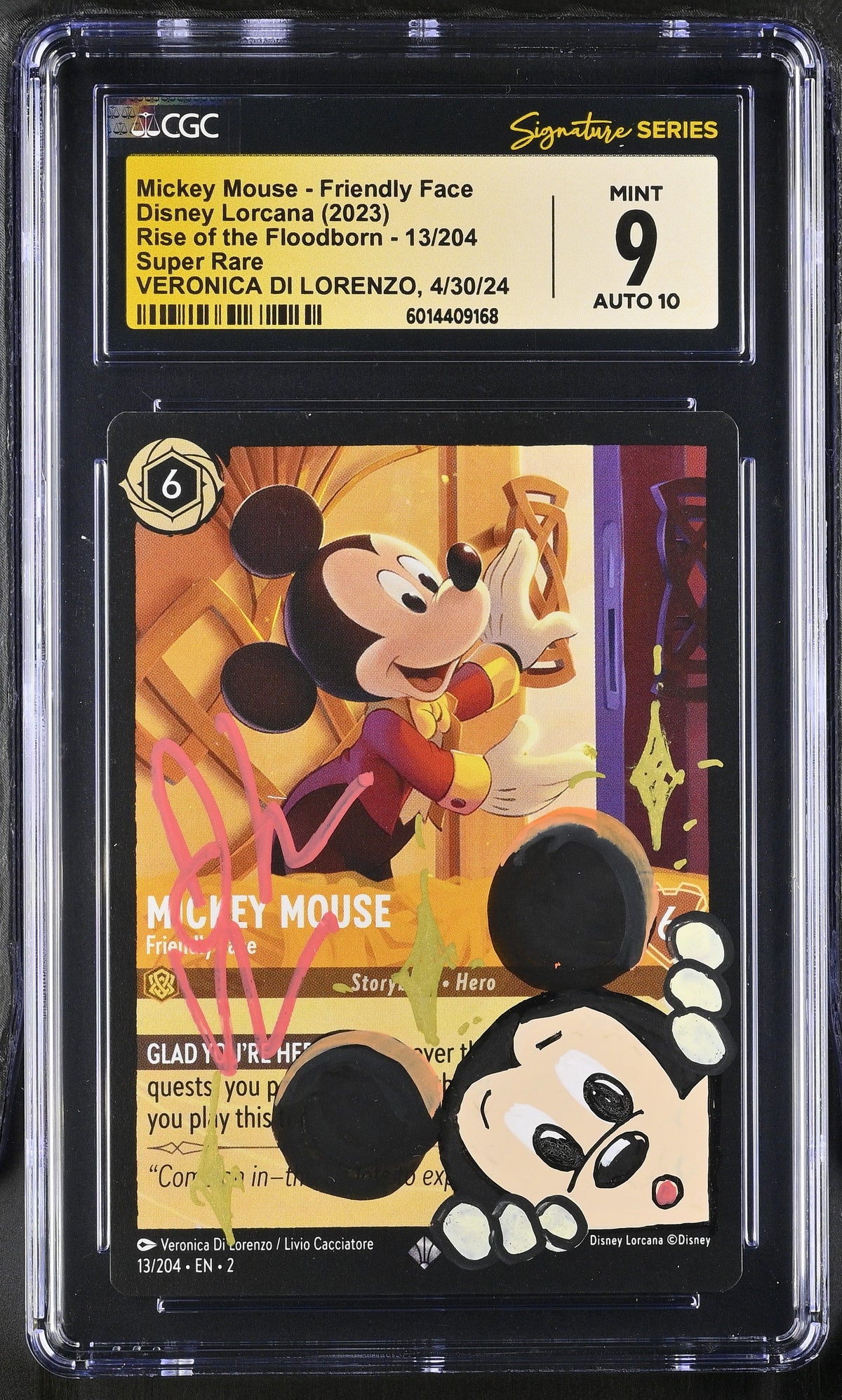 [CGC MINT 9 AUTO 10 (VERONICA DI LORENZO, 4/30/24)] MICKEY MOUSE - FRIENDLY FACE #13/204 - Super Rare - Rise Of The Floodborn (2023)
