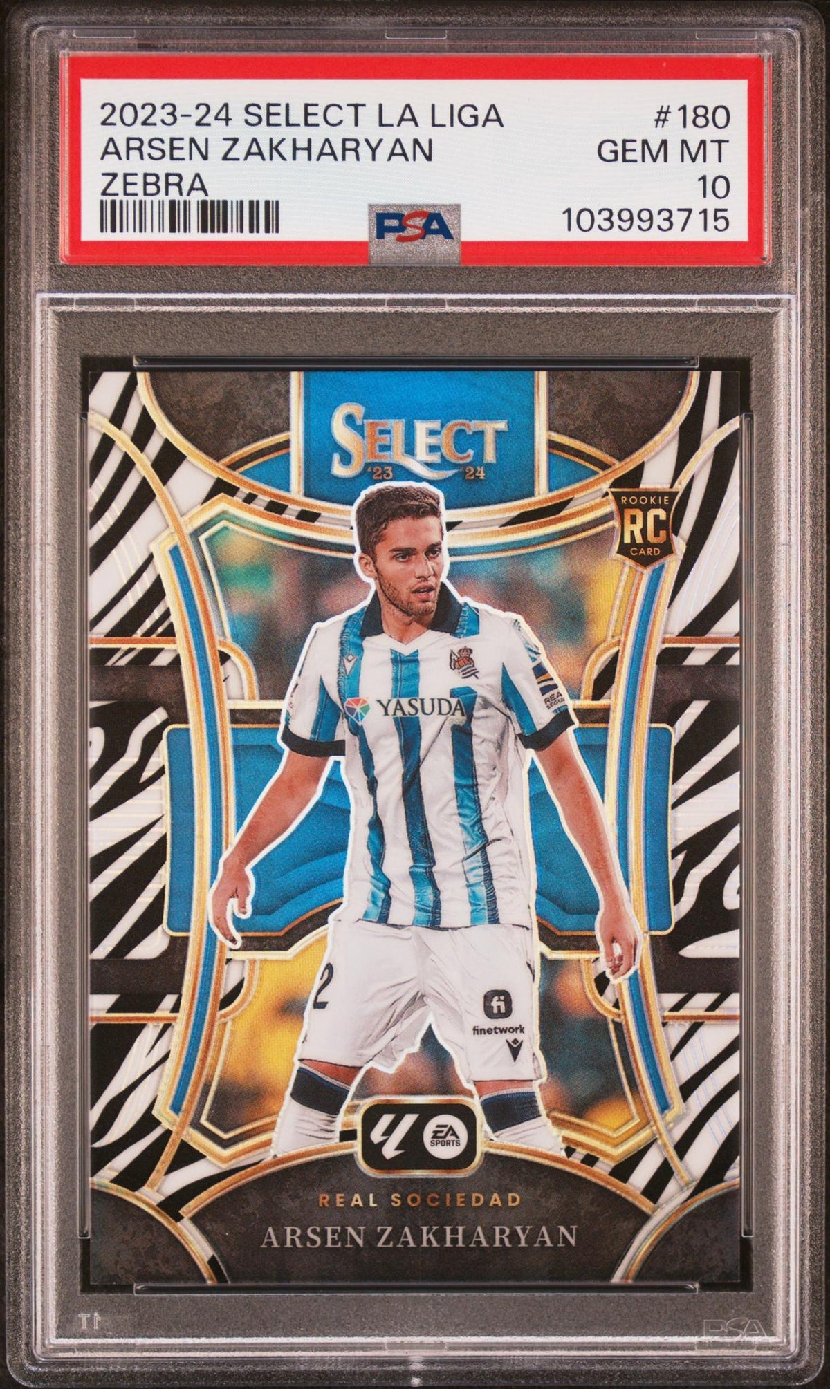 2023 Panini Select La Liga Zebra Arsen Zakharyan #180 /25 PSA 10