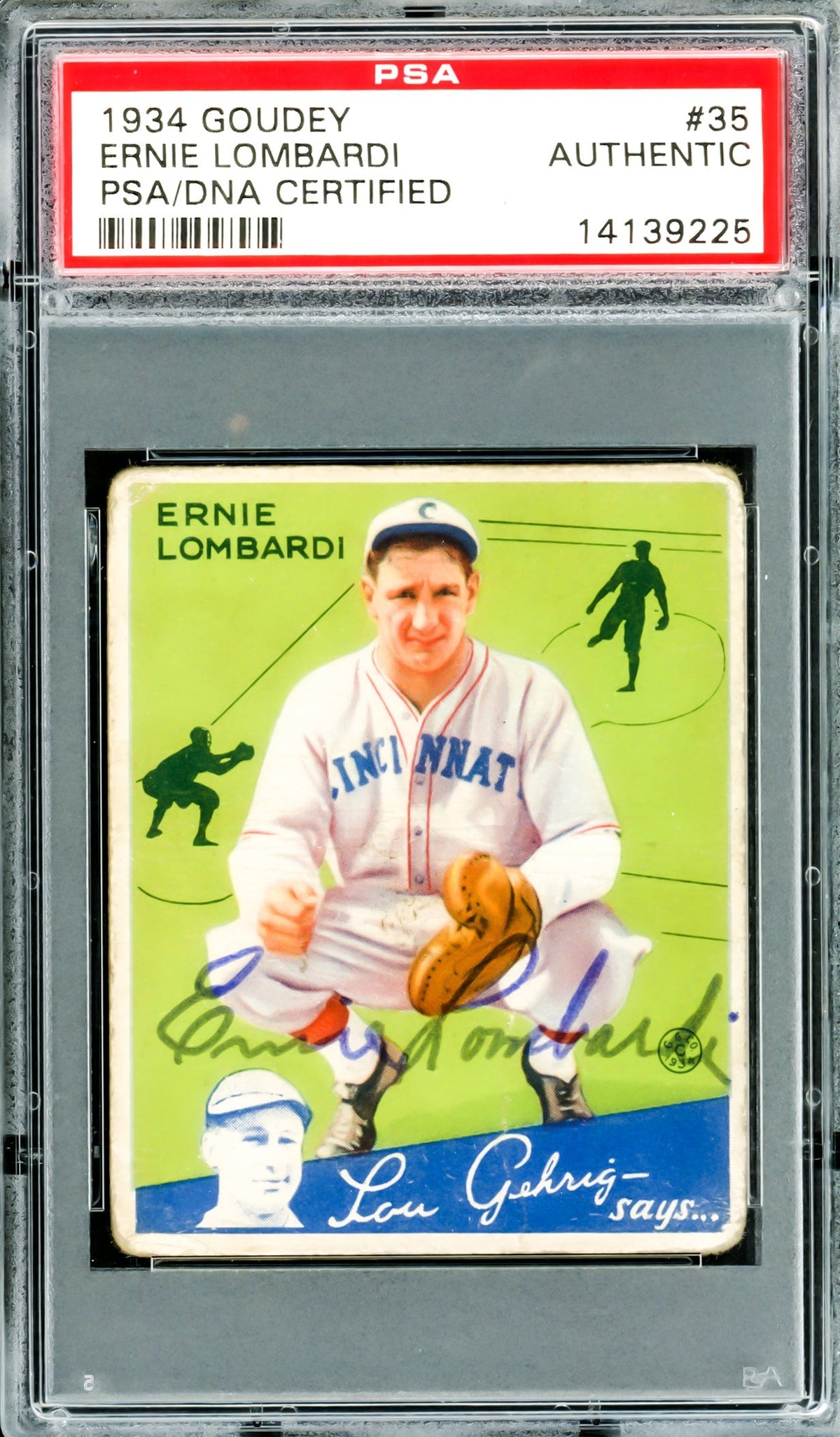Ernie Lombardi Autographed 1934 Goudey Rookie Card #35 Cincinnati Reds PSA/DNA #14139225