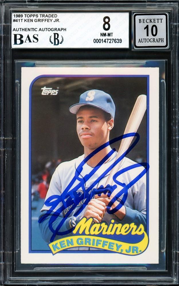 Ken Griffey Jr. Autographed 1989 Topps Traded Rookie Card #41T Seattle Mariners BGS 8 Auto Grade Gem Mint 10 Beckett BAS Stock #209272