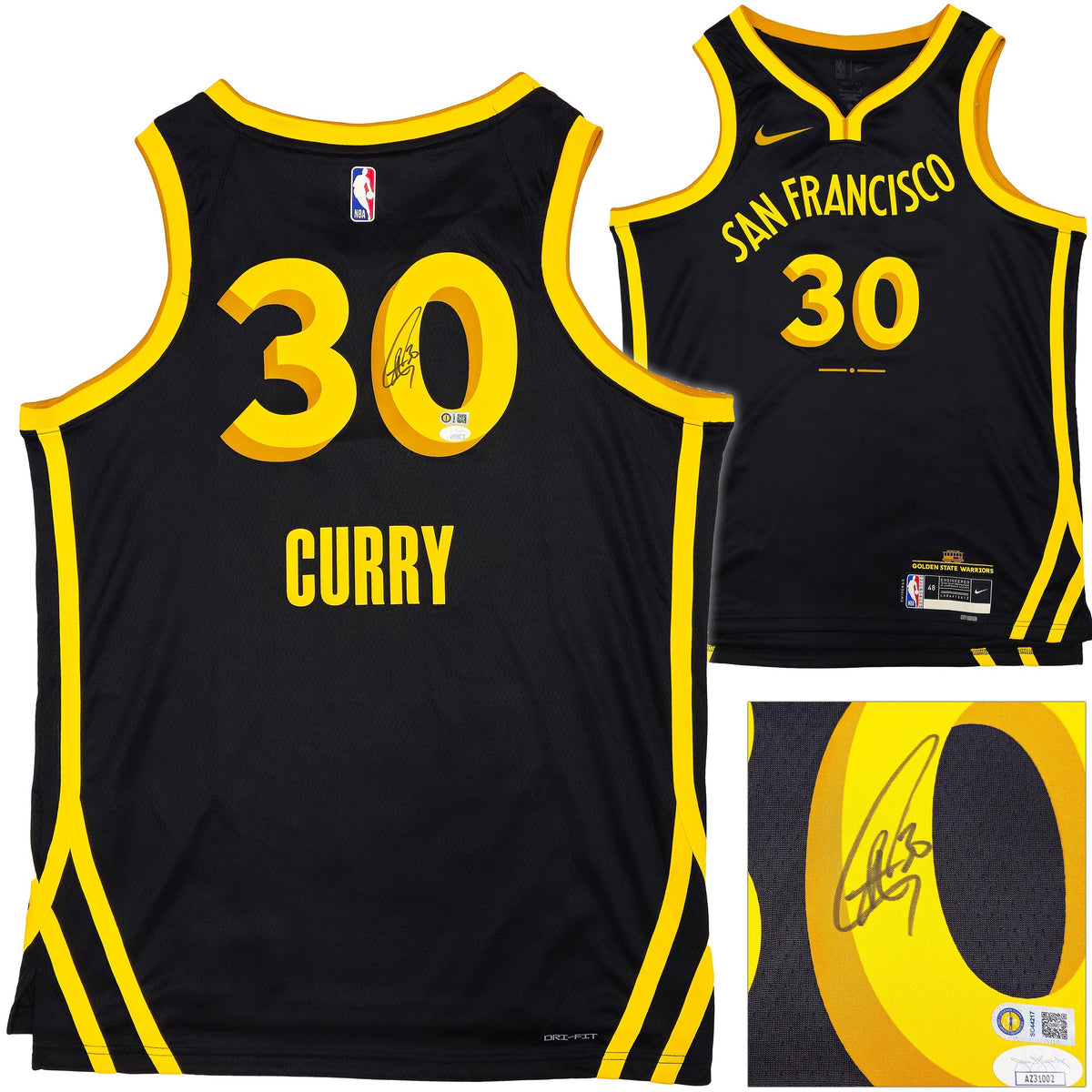 Golden State Warriors Stephen Curry Autographed Black Nike Swingman City Edition Jersey Size 48 JSA