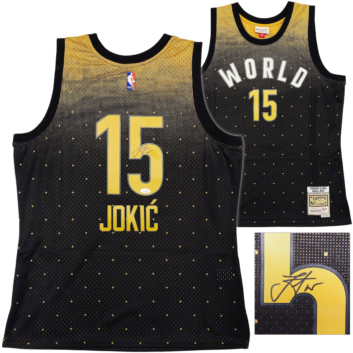 Denver Nuggets Nikola Jokic Autographed Black Authentic Mitchell & Ness HWC Swingman 2016 All Star Game World Jersey Size L JSA