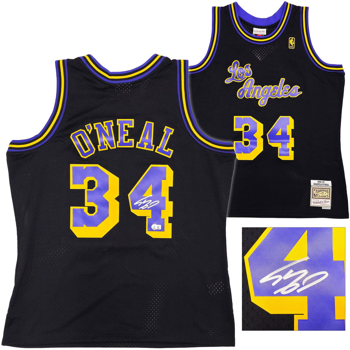 Los Angeles Lakers Shaquille Shaq O'Neal Autographed Black Authentic Mitchell & Ness 1996-97 HWC Swingman Jersey Size XL Beckett BAS Witness
