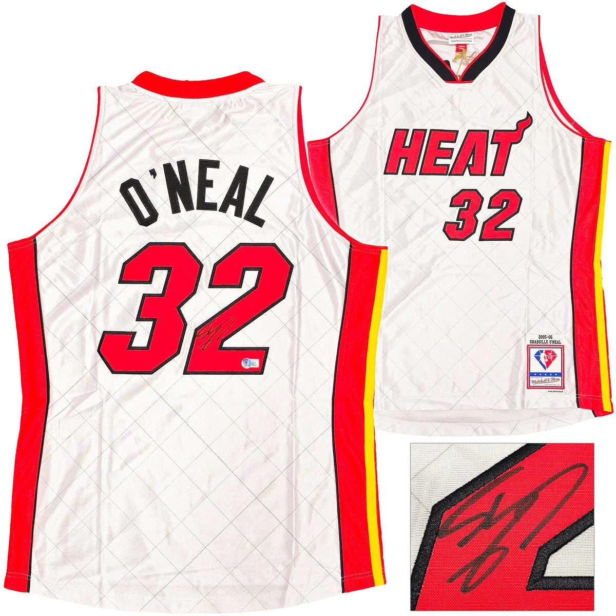 Miami Heat Shaquille Shaq O'Neal Autographed Silver Authentic Mitchell & Ness 2005-06 HWC Swingman NBA 75th Anniversary Platinum Jersey Size L Beckett BAS Witness