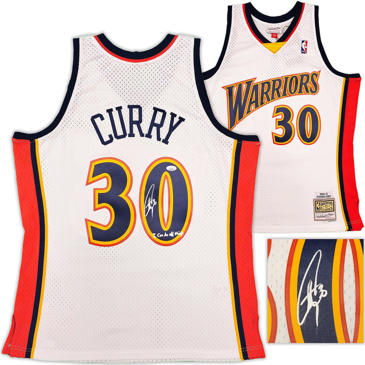 Golden State Warriors Stephen Curry Autographed White Authentic Mitchell & Ness 2009-10 HWC Swingman Rookie Year Jersey Size L "I Can Do All Things ..." JSA