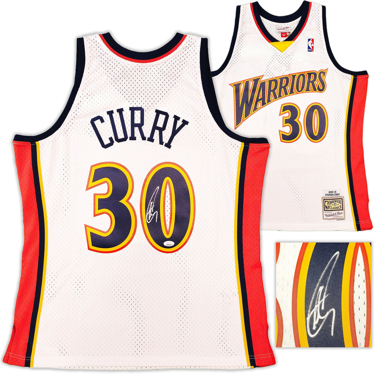 Golden State Warriors Stephen Curry Autographed White Authentic Mitchell & Ness 2009-10 HWC Swingman Rookie Year Jersey Size L JSA