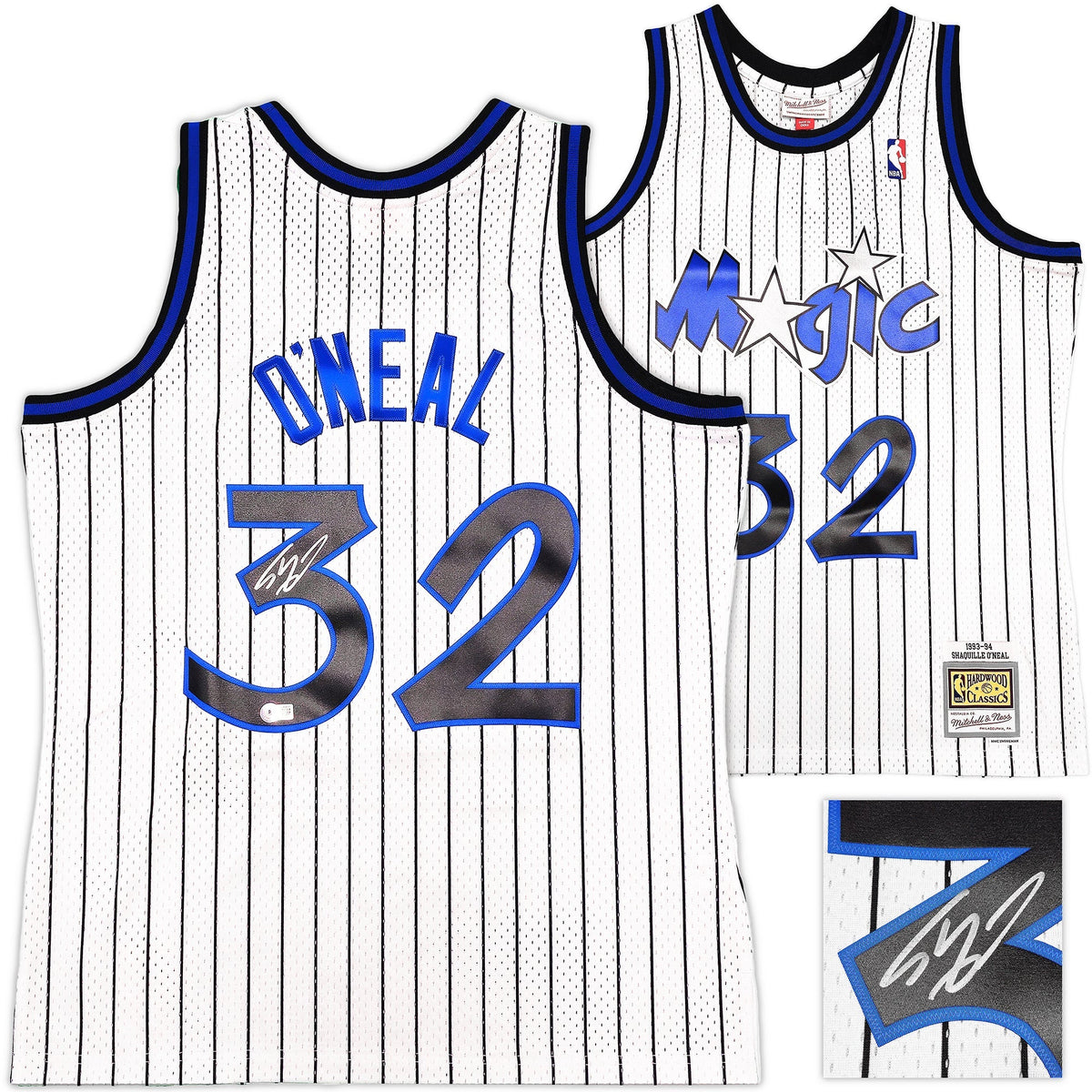 Orlando Magic Shaquille Shaq O'Neal Autographed White Authentic Mitchell & Ness 1993-94 HWC Swingman Jersey Size L Beckett BAS Witness