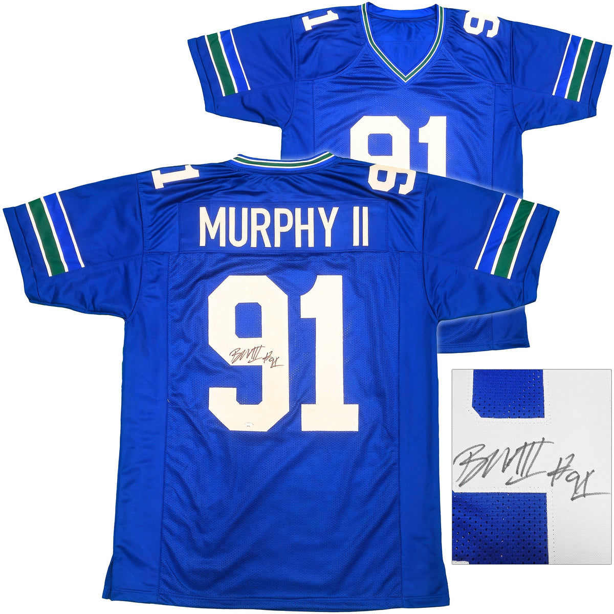 Seattle Seahawks Byron Murphy II Autographed Blue Throwback Jersey MCS Holo