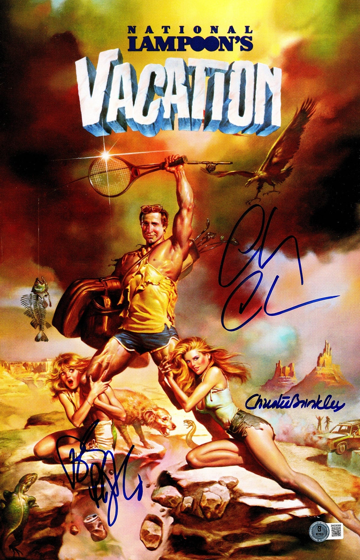 Chevy Chase, Christie Brinkley & Beverly D'Angelo Autographed 11x17 Vacation Movie Poster Vacation Beckett BAS Witness
