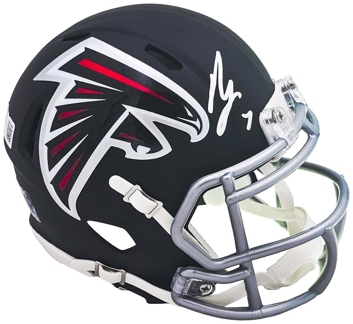 Bijan Robinson Autographed Atlanta Falcons Black Speed Mini Helmet Beckett BAS Witness Stock #221146