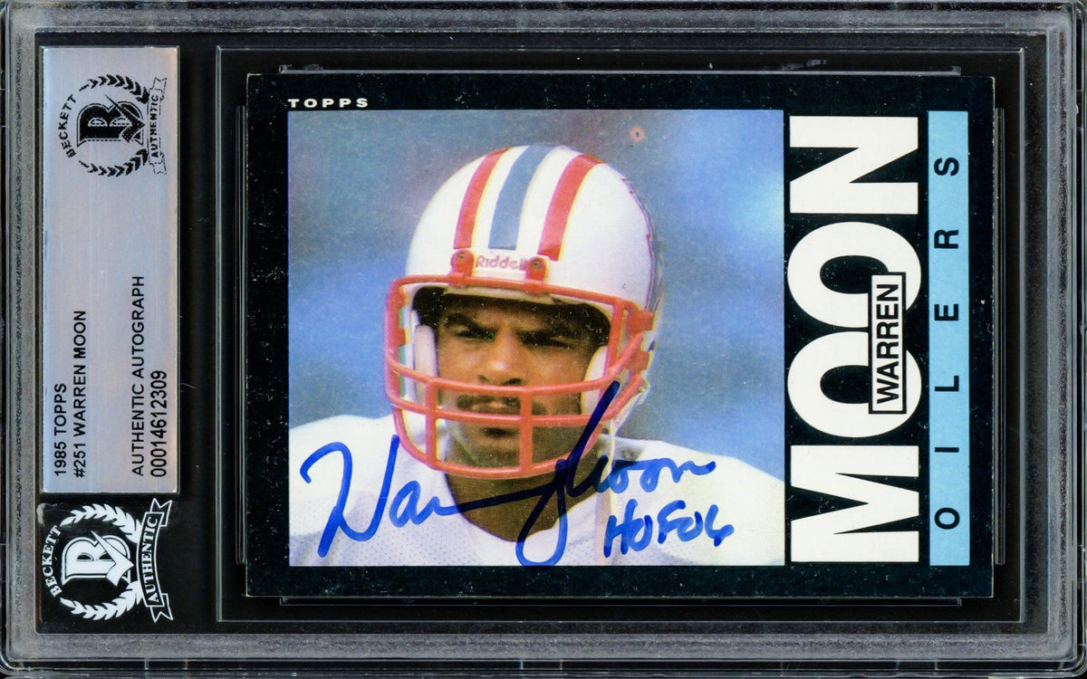 Warren Moon Autographed 1985 Topps Rookie Card #251 Houston Oilers "HOF 06" Beckett BAS #14612309