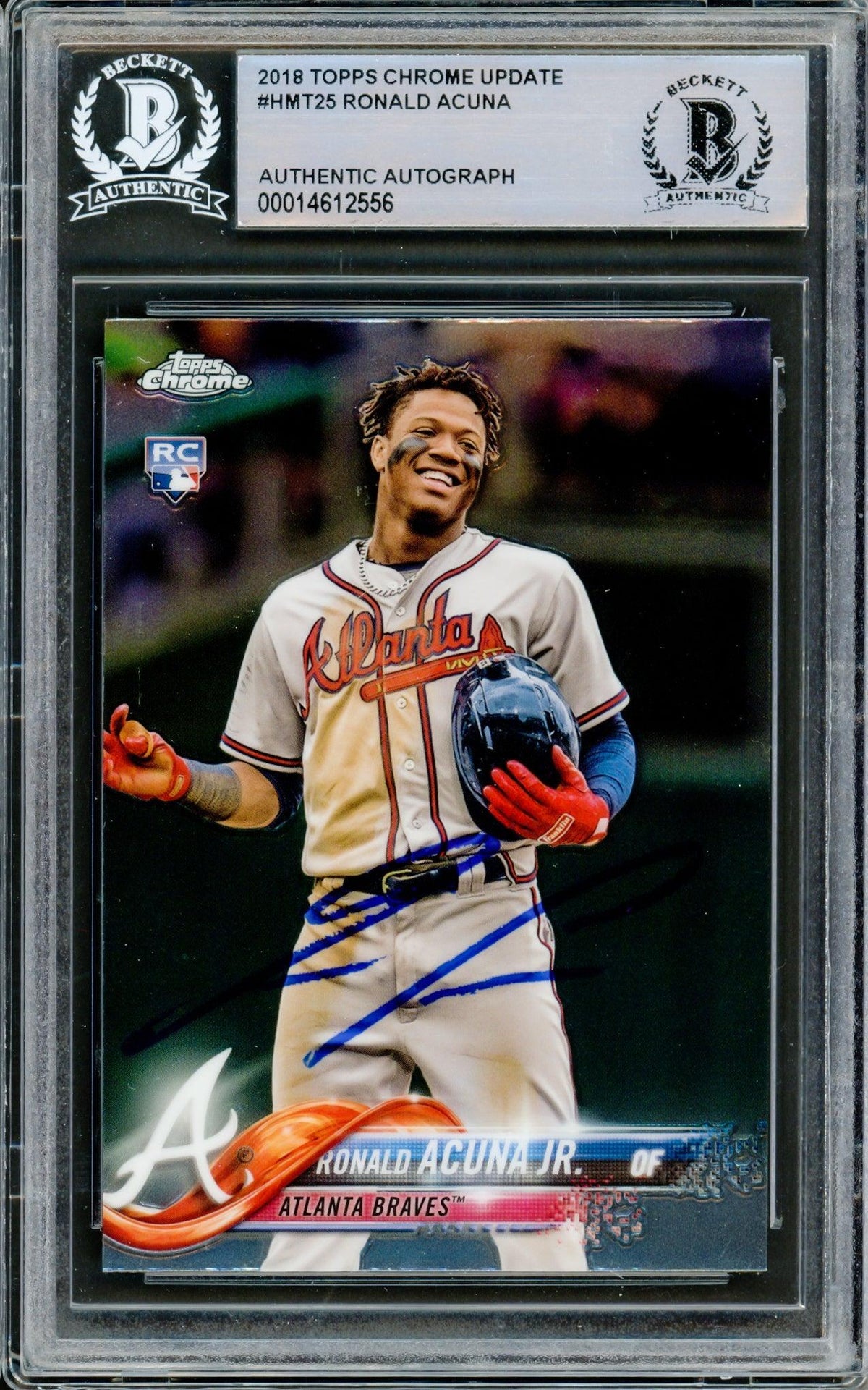 Ronald Acuna Jr. Autographed 2018 Topps Chrome Update Rookie Card #HMT25 Atlanta Braves Beckett BAS #14612556