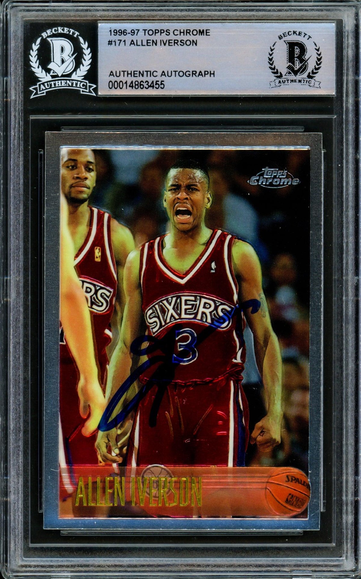 Allen Iverson Autographed 1996-97 Topps Chrome Rookie Card #171 Philadelphia 76ers Beckett BAS #14863455