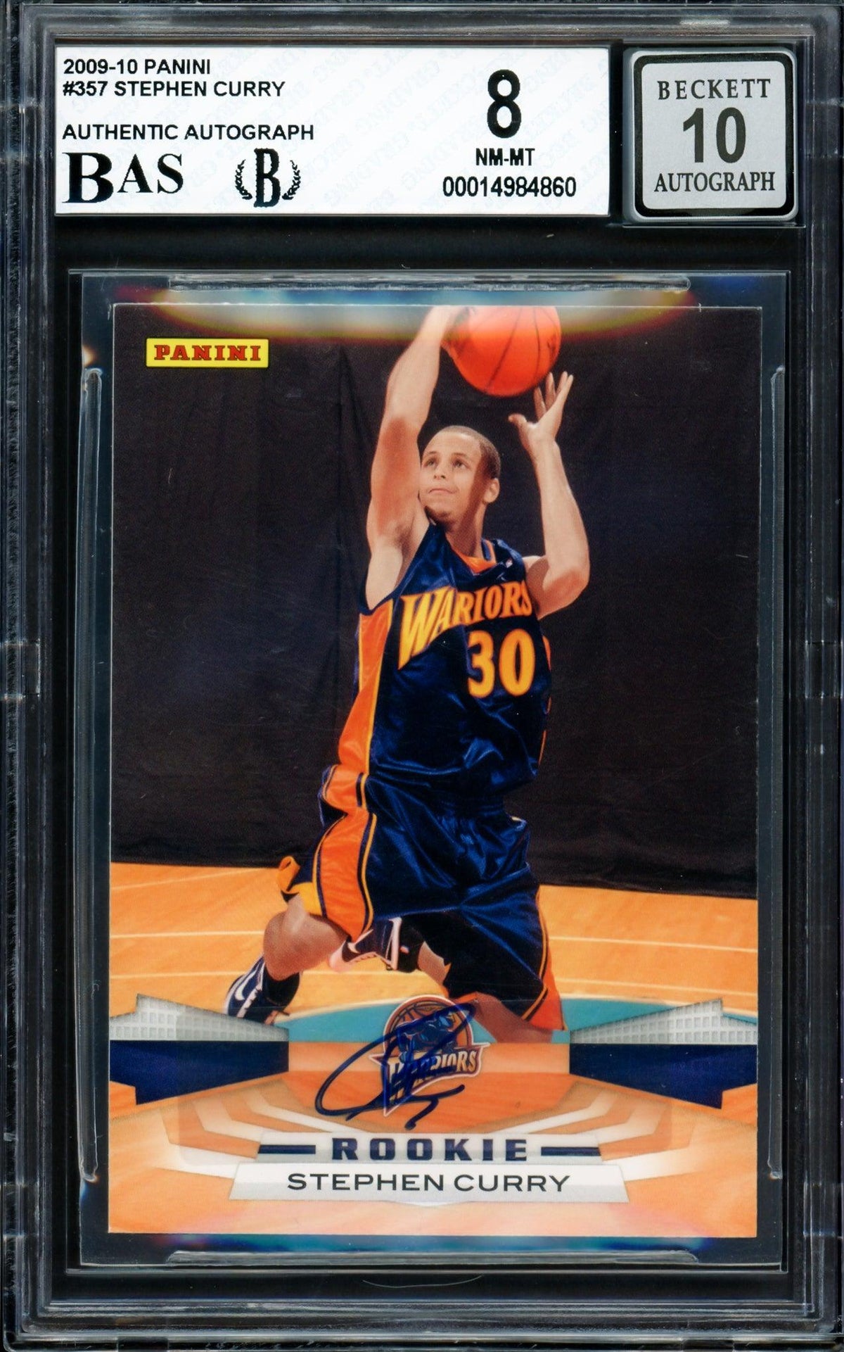 Stephen Curry Autographed 2009-10 Panini Rookie Card #357 Golden State Warriors BGS 8 Auto Grade Gem Mint 10 Beckett BAS #14984860