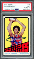 Julius Dr. J Erving Autographed 1972 Topps Rookie Card #195 PSA 5 Auto Grade Gem Mint 10 PSA/DNA #68016842
