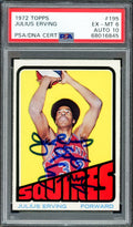 Julius Dr. J Erving Autographed 1972 Topps Rookie Card #195 PSA 6 Auto Grade Gem Mint 10 PSA/DNA #68016845