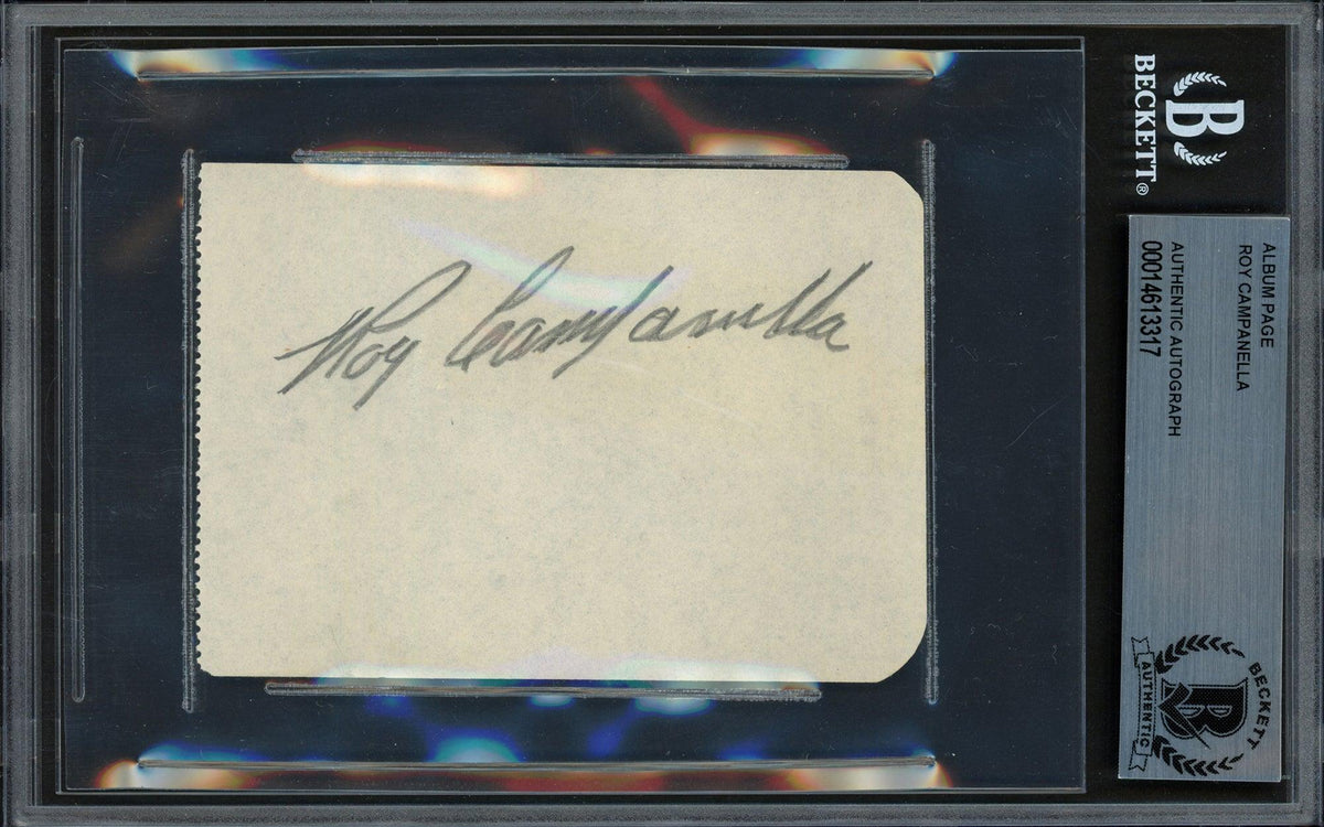 Roy Campanella Autographed 2.5x4 Album Page Brooklyn Dodgers Pre-Accident Beckett BAS #14613317