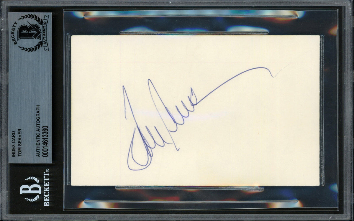 Tom Seaver Autographed 3x5 Index Card New York Mets, Cincinnati Reds Beckett BAS #14613360