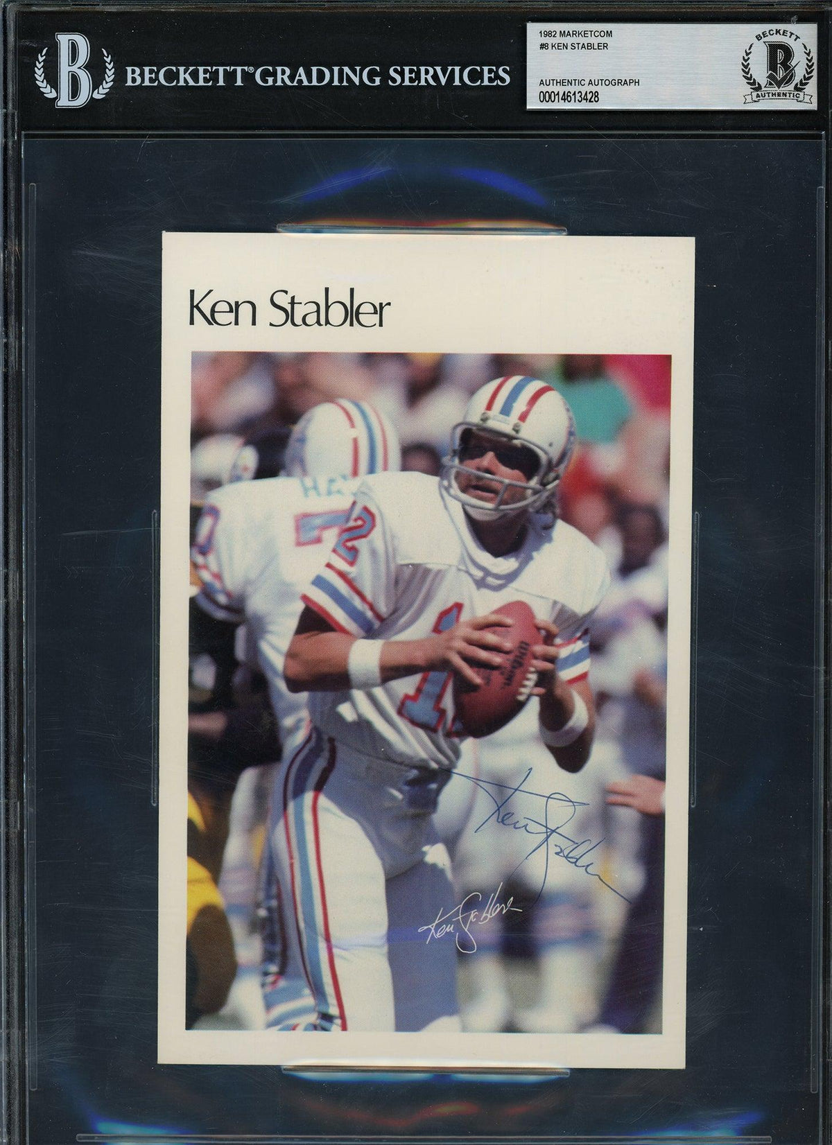 Ken Stabler Autographed 1982 Marketcom 5.5x8.5 Mini Poster #8 Houston Oilers Beckett BAS #14613428