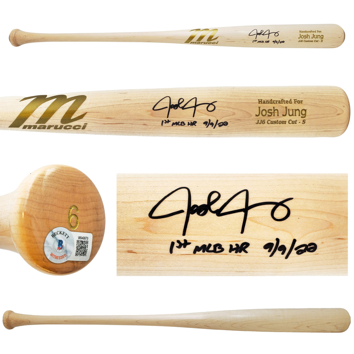 Josh Jung Autographed Blonde Marucci Player Model Bat Texas Rangers "1st MLB HR 9/9/22" Beckett BAS Witness