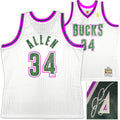 Milwaukee Bucks Ray Allen Autographed White Authentic Mitchell & Ness 1996-97 Ray Allen HWC Swingman Jersey Size XL Beckett BAS Witness