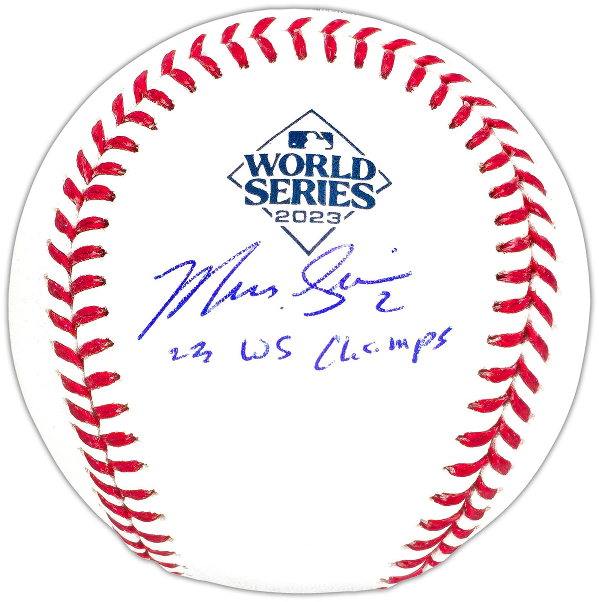 Marcus Semien Autographed Official 2023 World Series Logo MLB Baseball Texas Rangers "23 WS Champs" Beckett BAS Witness