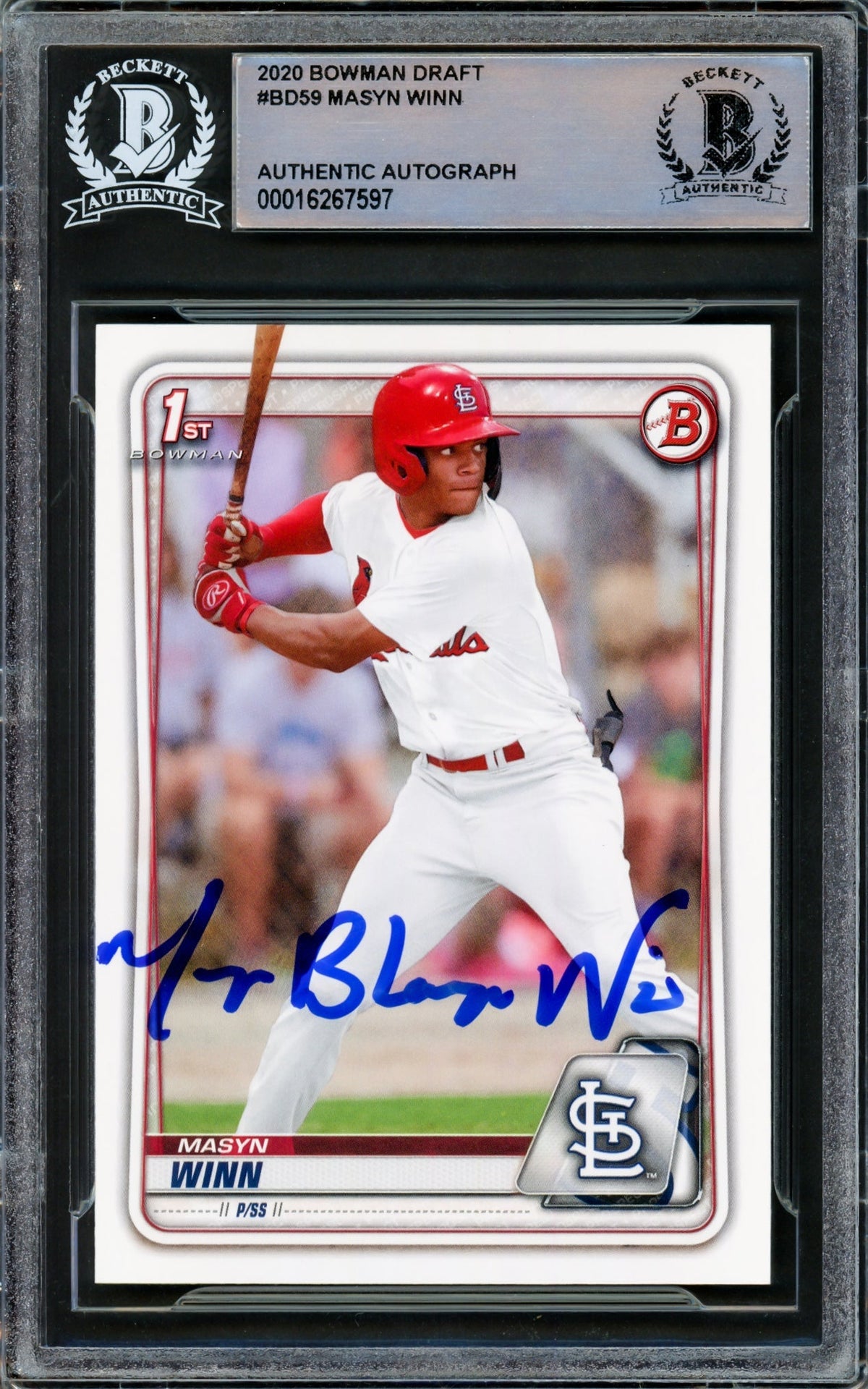 Masyn Winn Autographed 2020 Bowman Draft Rookie Card #BD-59 St. Louis Cardinals Full Name Beckett BAS
