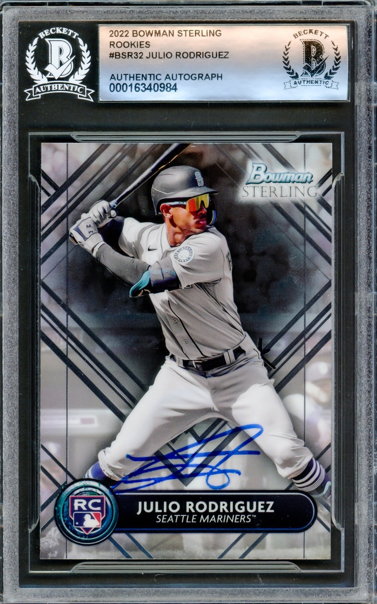 Julio Rodriguez Autographed 2022 Bowman Sterling Rookies Card #BSR32 Seattle Mariners Beckett BAS