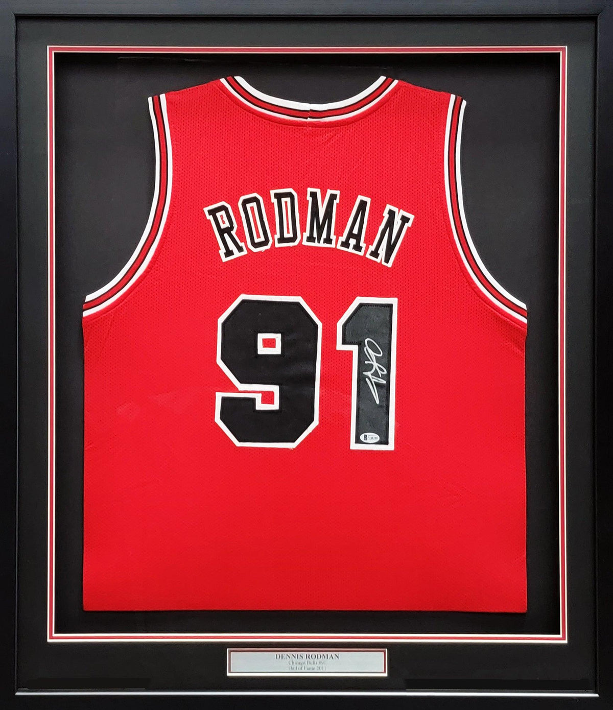 Chicago Bulls Dennis Rodman Autographed Framed Red Jersey Beckett BAS Stock #209443