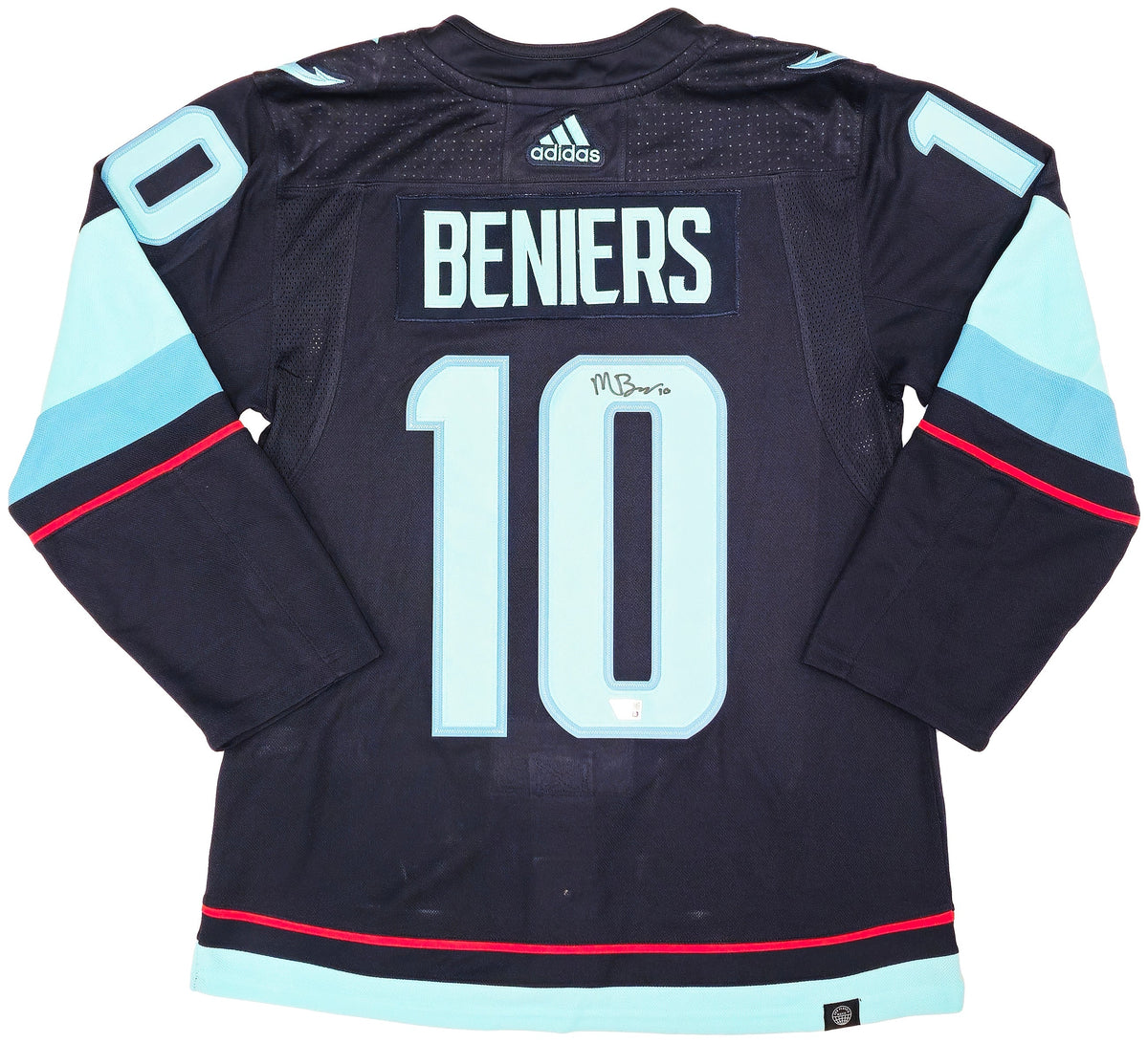 Seattle Kraken Matty Beniers Autographed Blue Adidas Authentic Jersey Size 46 Fanatics Holo