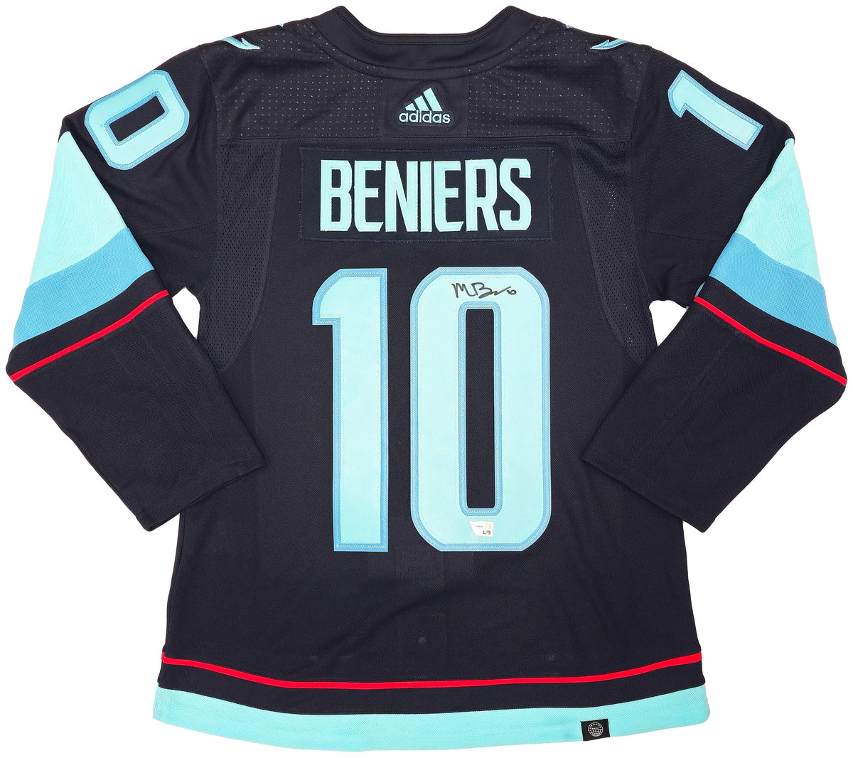 Seattle Kraken Matty Beniers Autographed Blue Adidas Authentic Jersey Size 44 Fanatics Holo