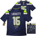 Seattle Seahawks Tyler Lockett Autographed Blue Nike On Field Jersey Size L Large MCS Holo
