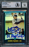 Ichiro Suzuki Autographed 2001 Bowman Chrome Refractor Rookie Card #351 Seattle Mariners Auto Grade Gem Mint 10 "01 ROY/MVP" Beckett BAS #15093557
