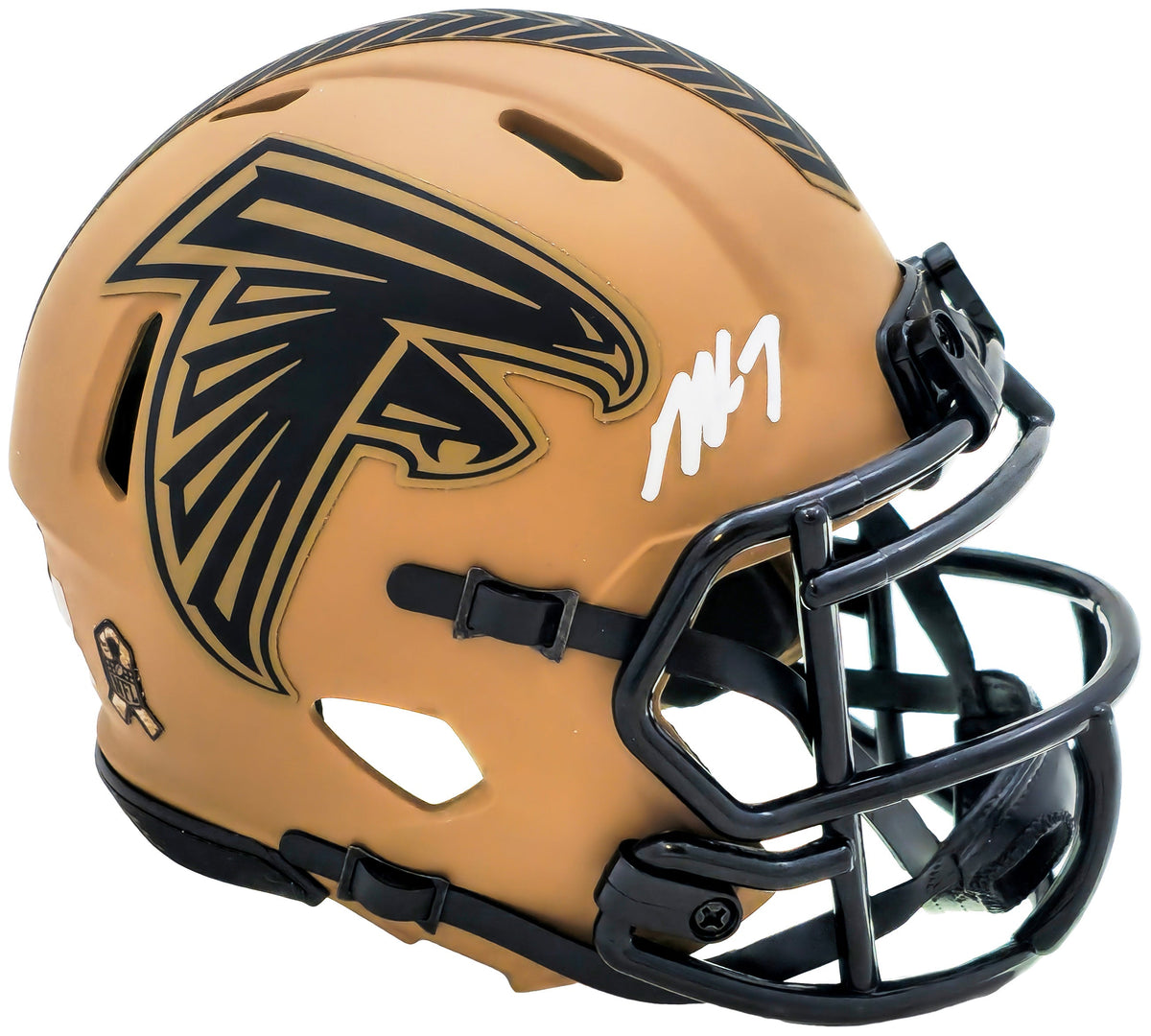 Michael Vick Autographed Atlanta Falcons Camo Brown Speed Mini Helmet Beckett BAS Witness