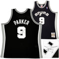 San Antonio Spurs Tony Parker Autographed Black Authentic Mitchell & Ness 2001-02 HWC Swingman Rookie Year Jersey Size XXL Beckett BAS Witness