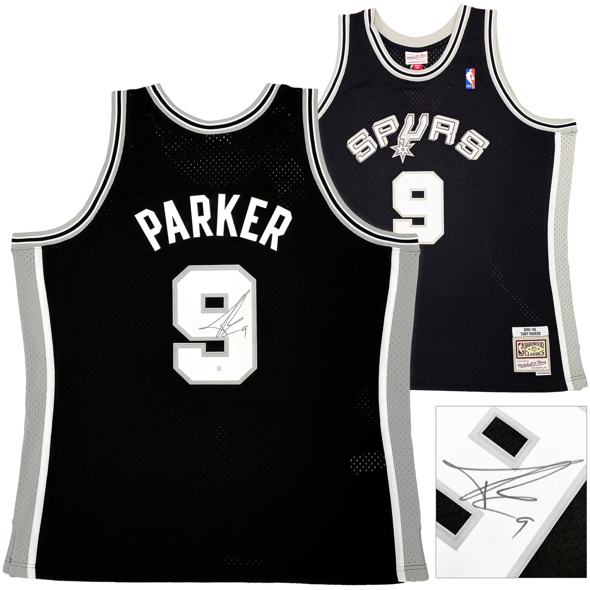 San Antonio Spurs Tony Parker Autographed Black Authentic Mitchell & Ness 2001-02 HWC Swingman Rookie Year Jersey Size XXL Beckett BAS Witness