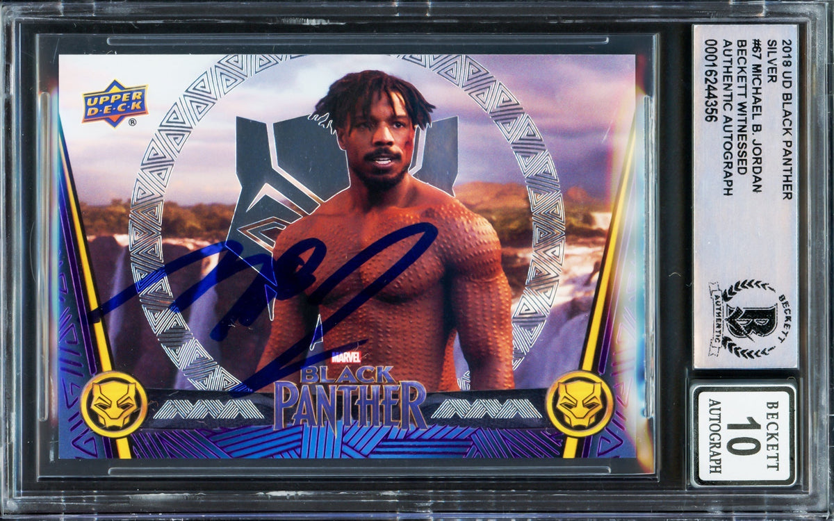 Michael B. Jordan Autographed 2018 Upper Deck Black Panther Silver Card #67 Marvel Auto Grade Gem Mint 10 Beckett BAS